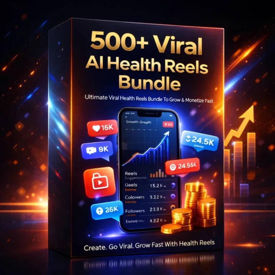 Alt Text: Viral AI Health Reels Bundle dashboard showcasing ready-made templates and scripts